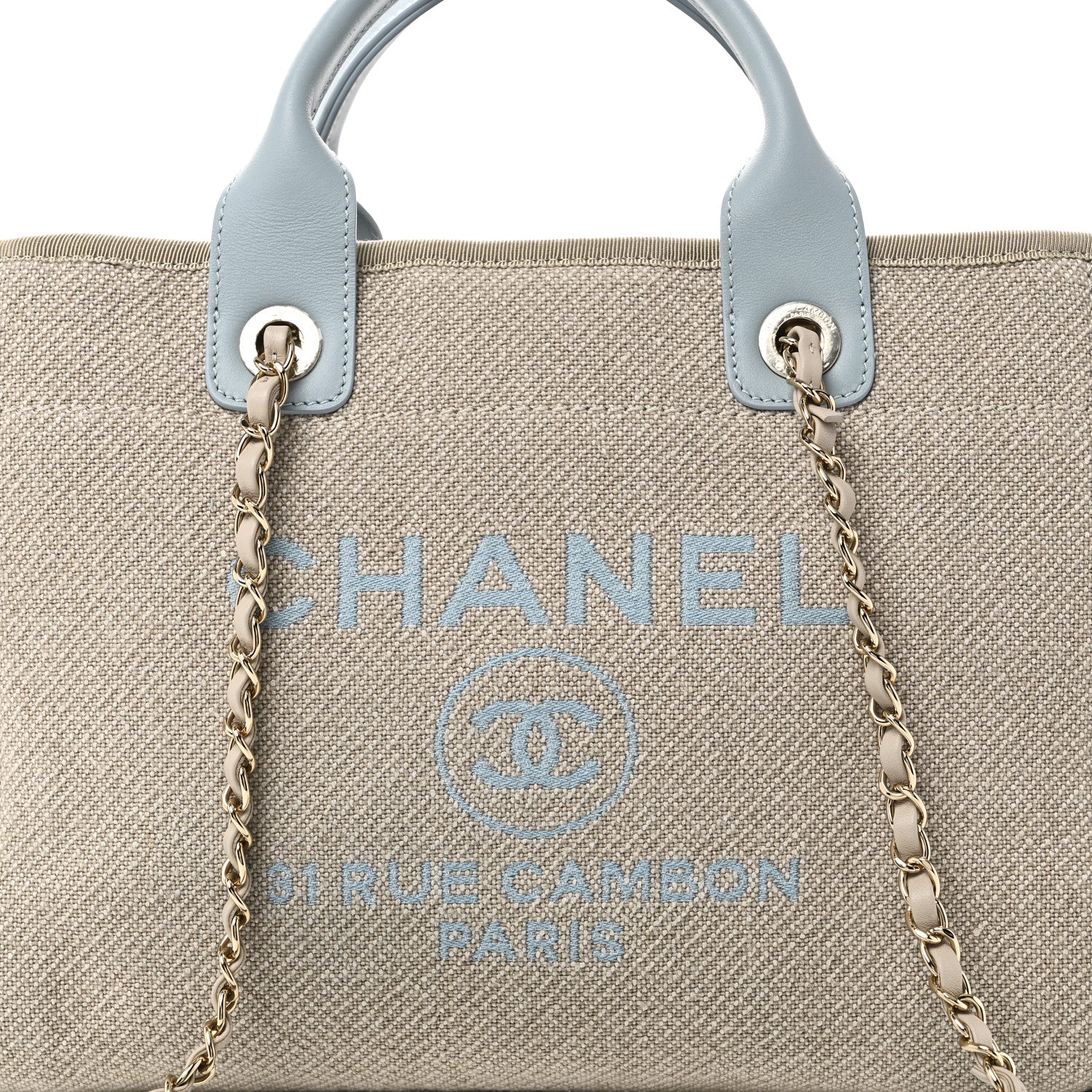 Mixed Fibers Calfskin Small Deauville Tote Grey Light Blue