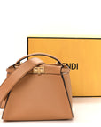 Vitello Seta Fabric Jacquard FF 1974 Mini Peekaboo Iconic Satchel Miele Scuro