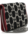 Tweed GG Monogram Mini Dionysus Chain Wallet Black White Romantic Cherry
