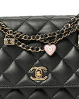 Pearly Lambskin Quilted Charms Wallet On Chain WOC Black