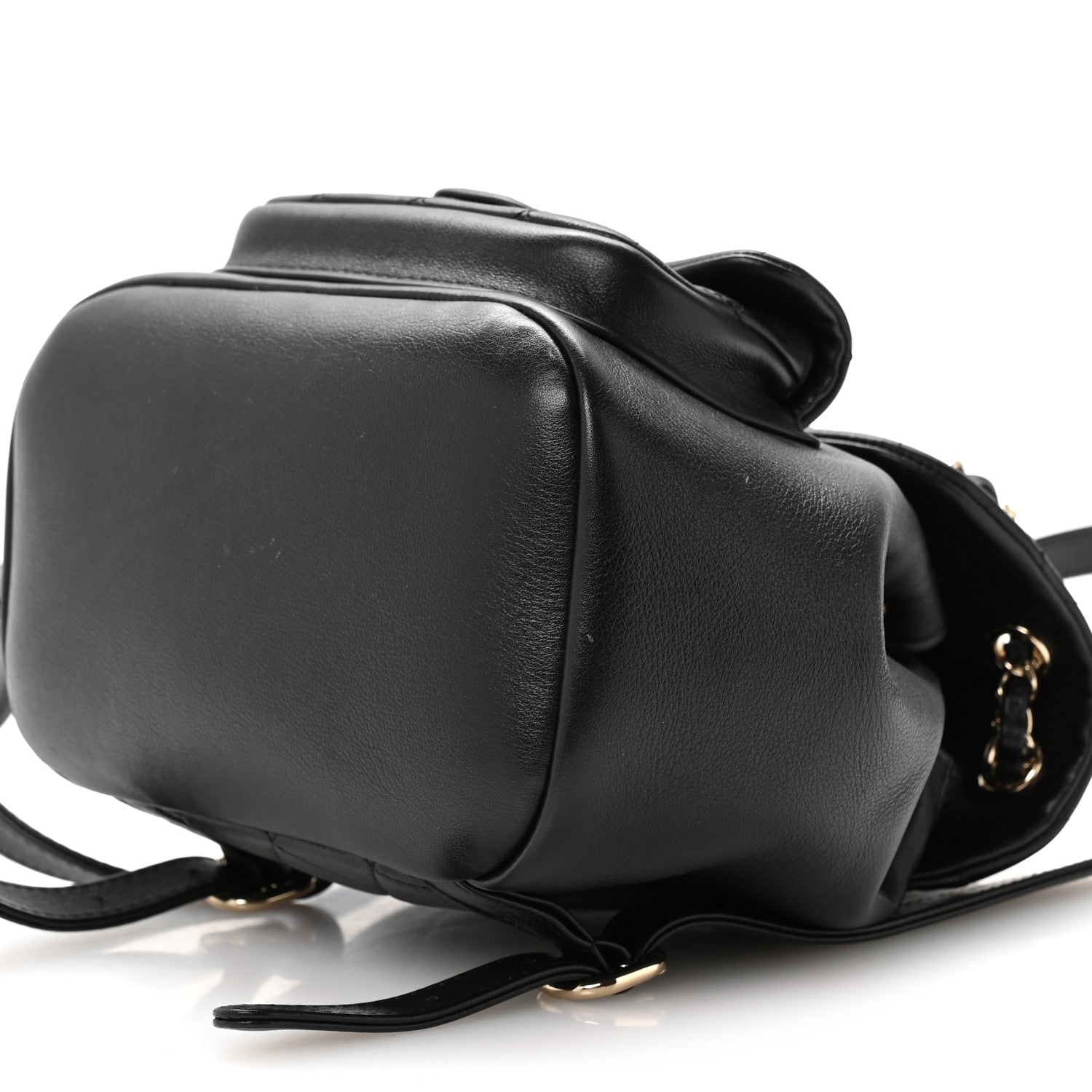 Glazed Aged Calfskin Quilted Small Duma Drawstring Backpack Black