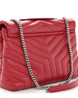 Calfskin Y Quilted Monogram Medium Loulou Chain Satchel Lipstick Red