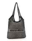Raffia Effect Linen Logo Ivy Bag Black Natural