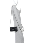 Lambskin Quilted Enamel CC Wallet on Chain WOC Black