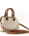 Triomphe Canvas Calfskin Small Boston Bag White