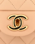 Lambskin Quilted Medium Double Flap Beige