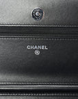 Lambskin Quilted Enamel CC Wallet on Chain WOC Black