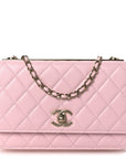 Lambskin Quilted Trendy Chain CC Wallet On Chain WOC Light Pink