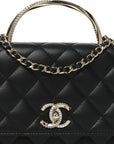 Lambskin Quilted Crystal Handle Wallet On Chain WOC Black