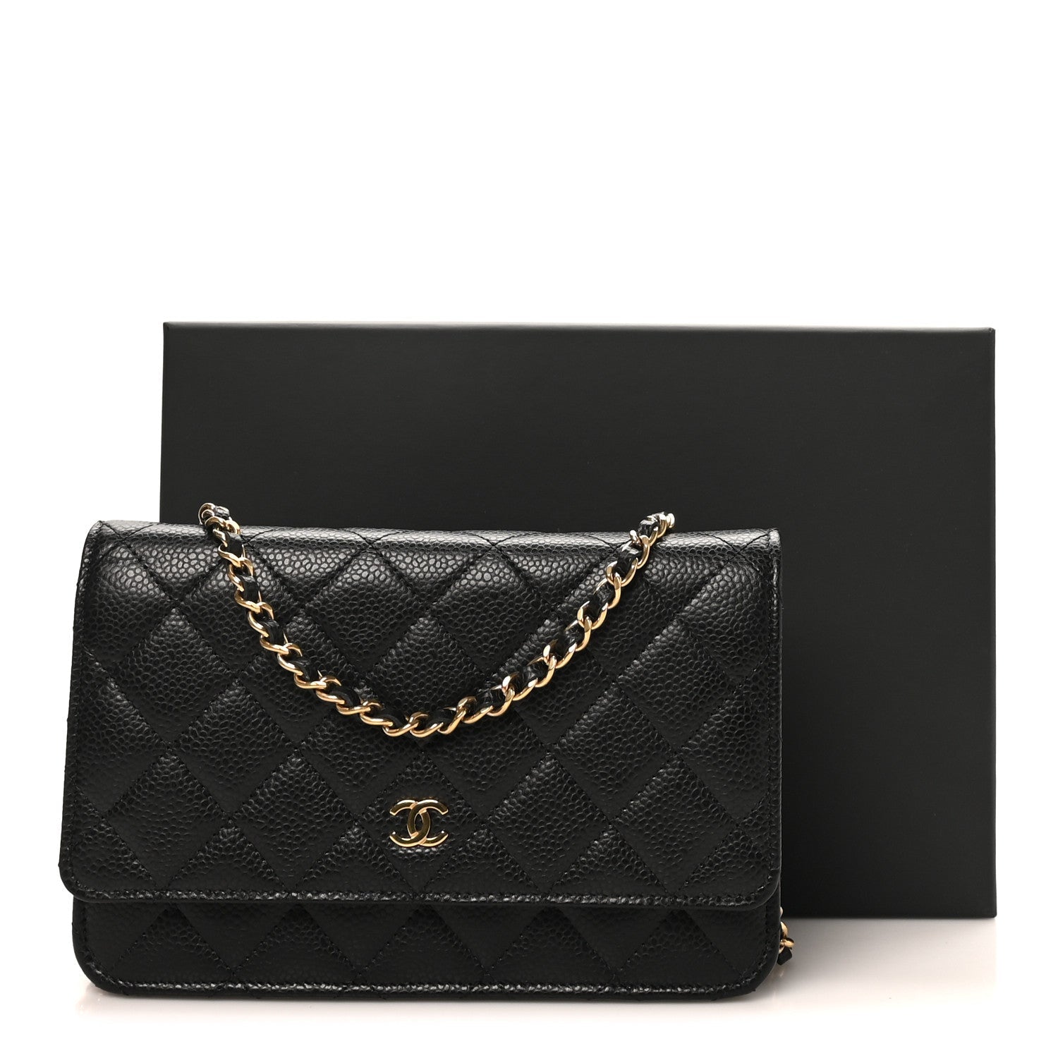 Caviar Quilted Wallet on Chain WOC Black