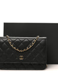 Caviar Quilted Wallet on Chain WOC Black