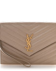 Grain De Poudre Matelasse Chevron Monogram Envelope Clutch Dark Beige
