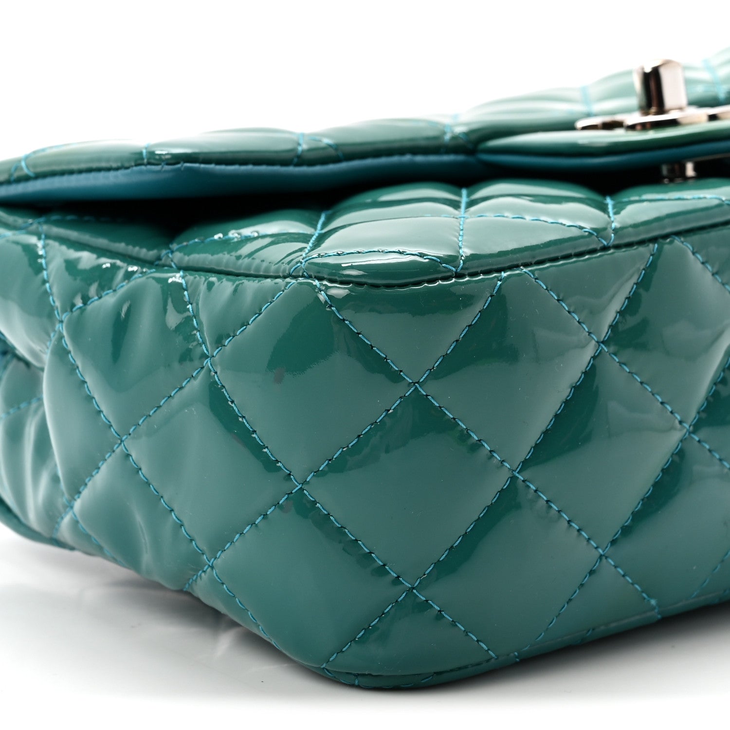 Patent Quilted Mini Rectangular Flap Turquoise