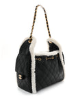 Crumpled Sheepskin Shearling Quilted Small CHNL 25 Handbag Black White