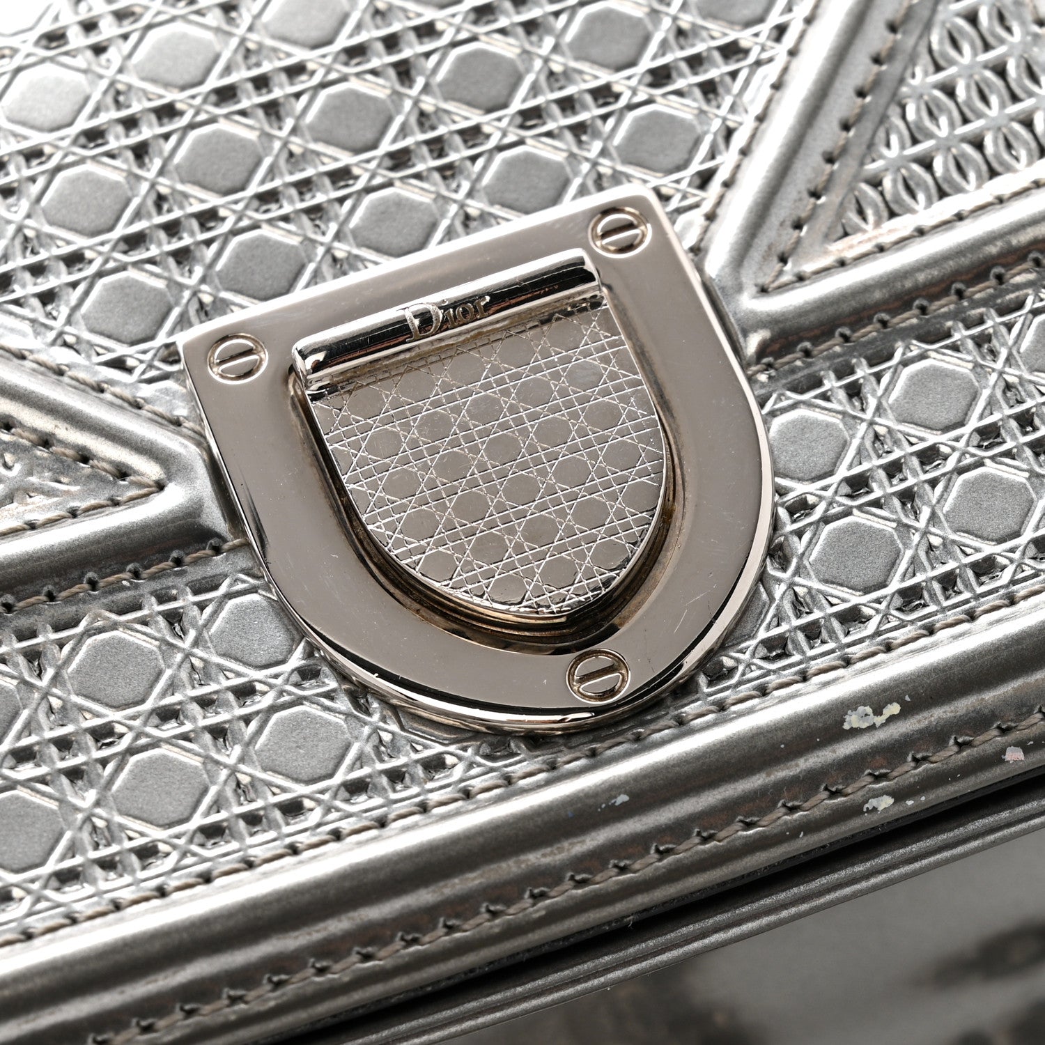 Metallic Patent Micro-Cannage Baby D1ORama Flap Bag Silver