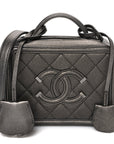 Metallic Caviar Quilted Small CC Filigree Vanity Case Dark Silver
