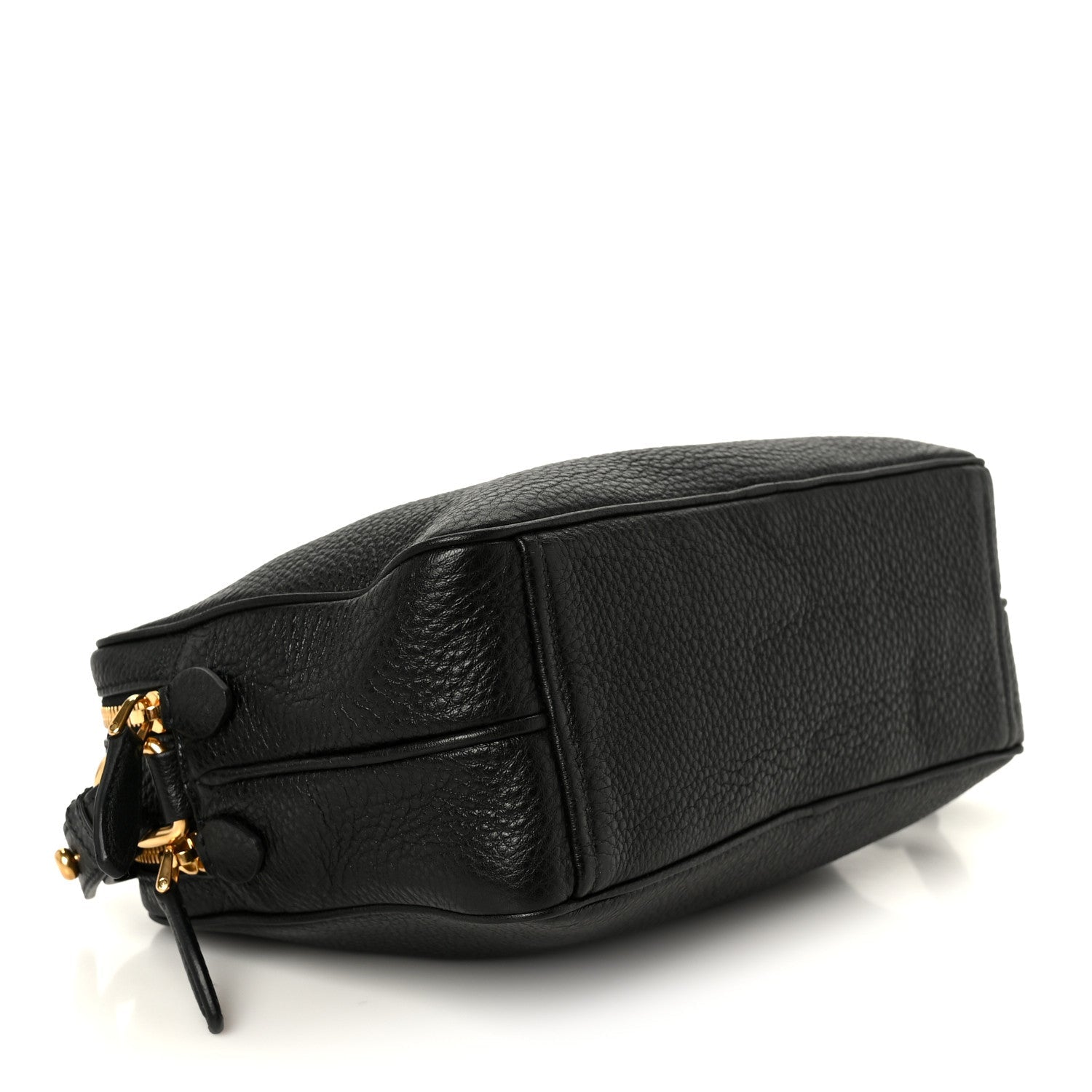 Vitello Daino Medium Double Zip Shoulder Bag Black