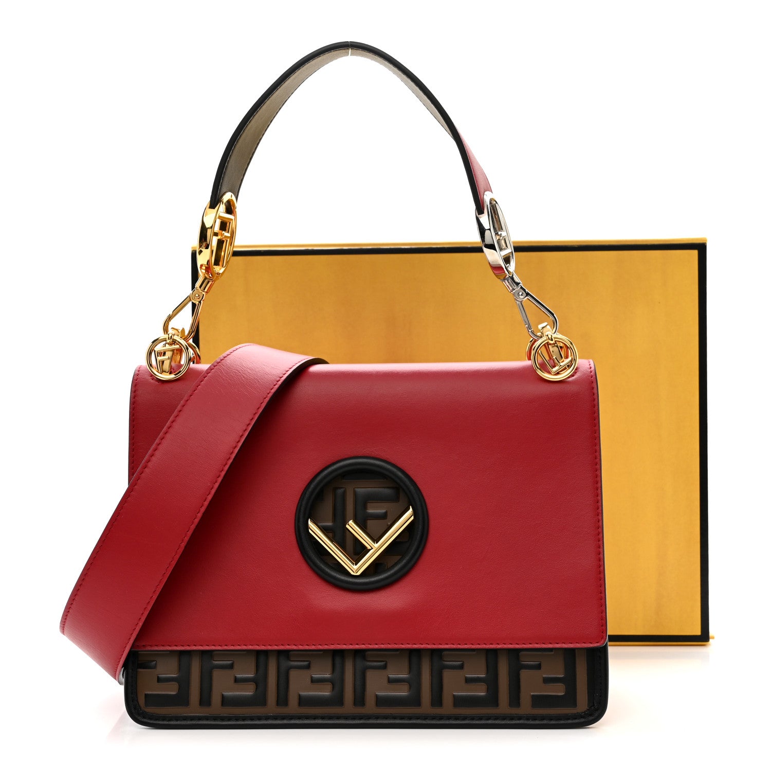Vitello Century F is FNDI Bi-Color FF 1974 Embossed Kan I Shoulder Bag Fragola Maya Black