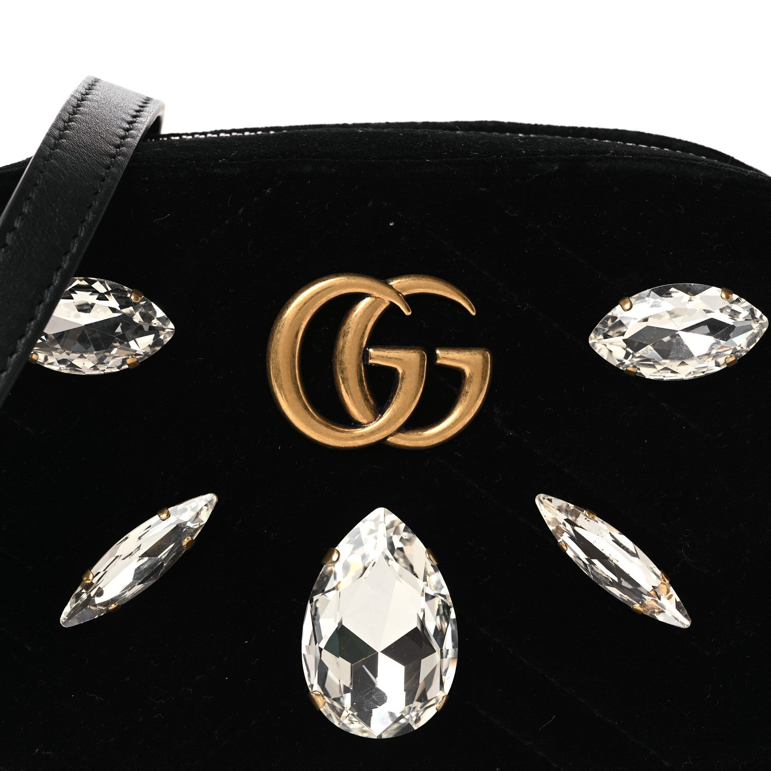 Velvet Matelasse Marquise Crystals Mini GG Marmont Chain Shoulder Bag Black