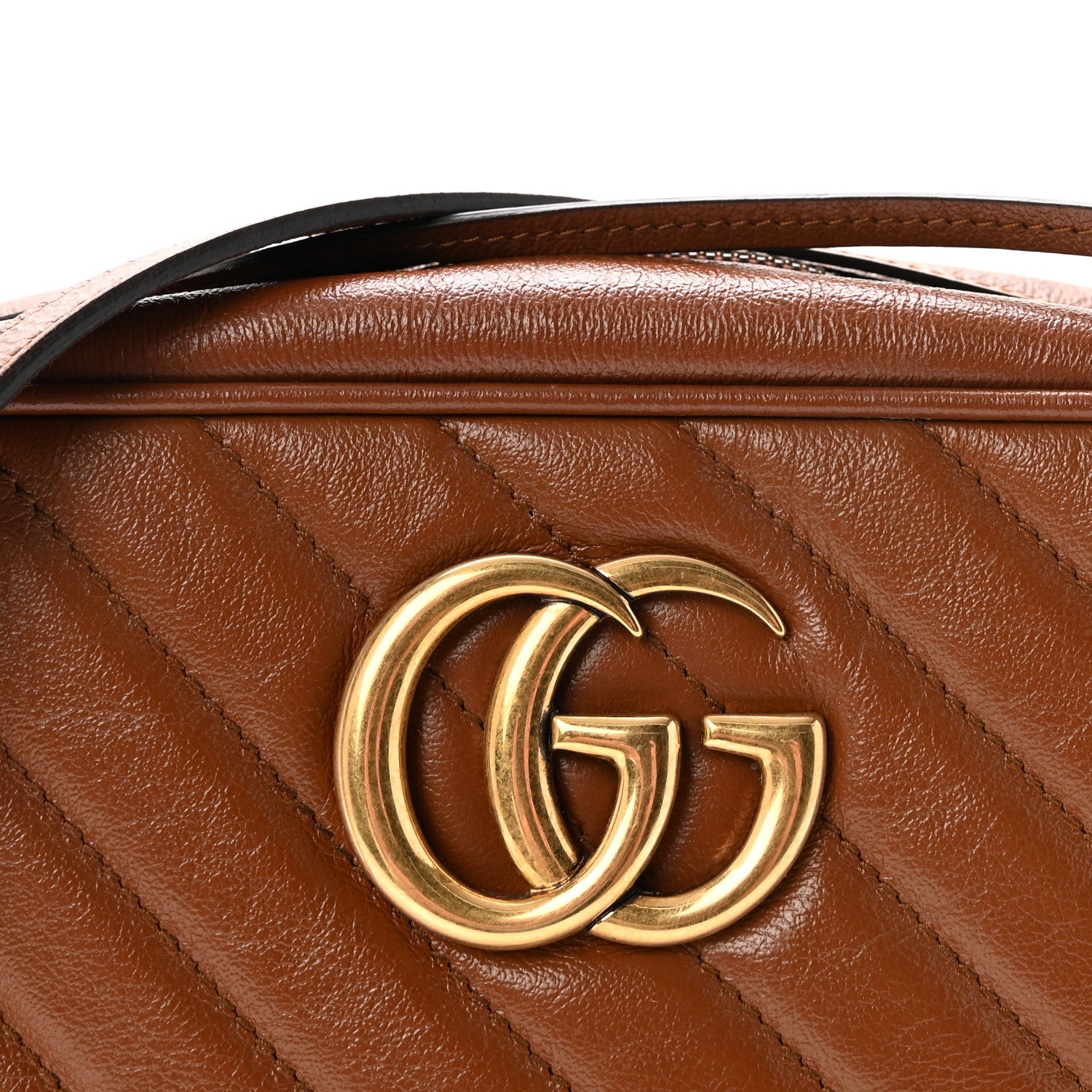 Glazed Calfskin Matelasse Diagonal Small GG Marmont Chain Shoulder Bag Cuir