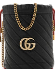 Vintage Effect Calfskin Matelasse Diagonal Mini Torchon GG Marmont 2.0 Bucket Bag Black Romantic Cherry