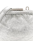 Metallic Textured Calfskin Logo Cloud Coin Purse With Strap Silver