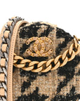 Wool Tweed Lambskin Quilted CHNL 19 Round Clutch With Chain and Coin Purse Beige Black