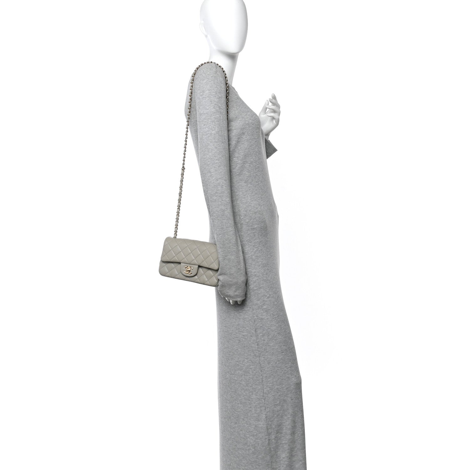 Lambskin Quilted Mini Rectangular Flap Grey