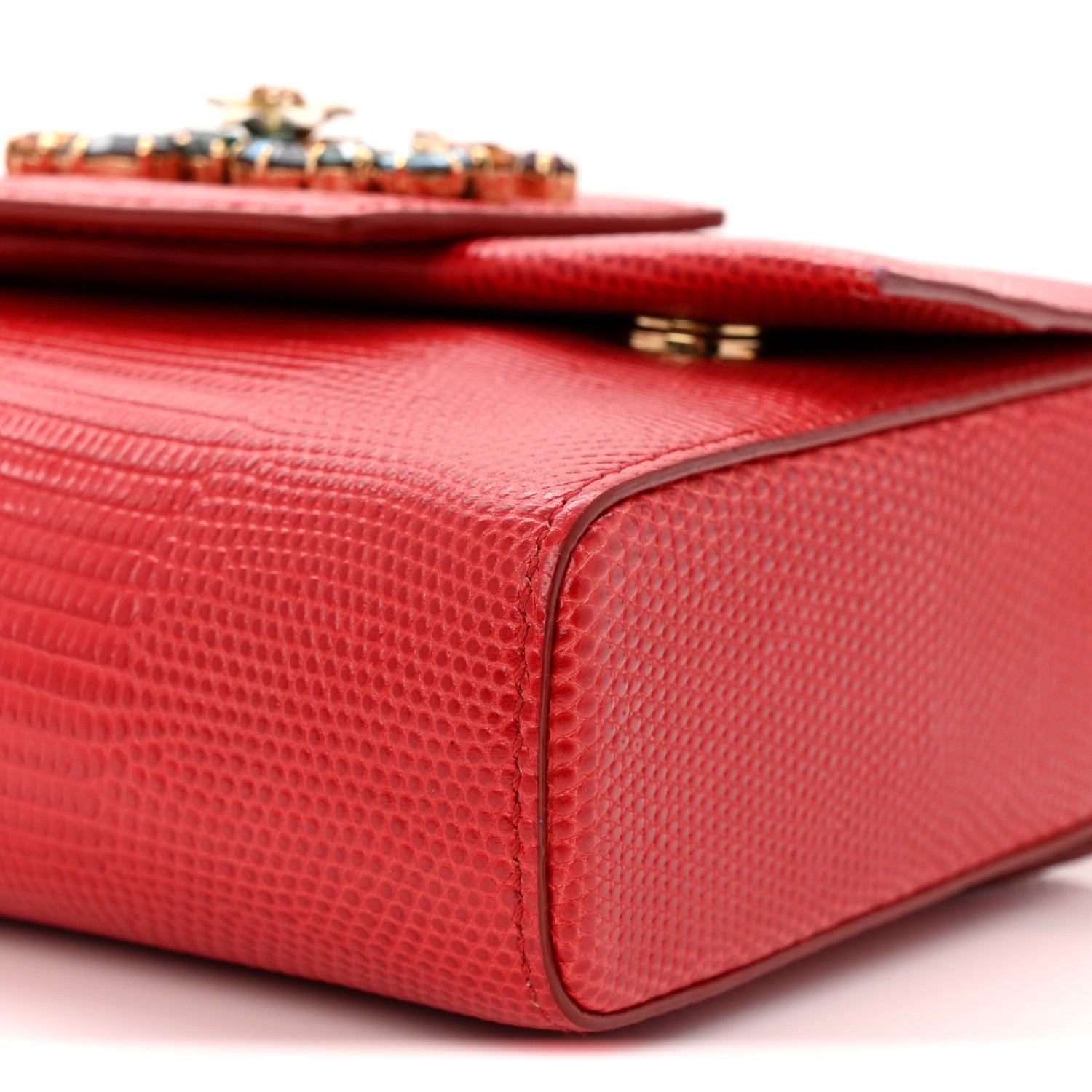 Lizard Embossed Crystal Embellished DG Millennials Mini Crossbody Bag Red