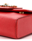 Lizard Embossed Crystal Embellished DG Millennials Mini Crossbody Bag Red