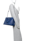 Saffiano Lux Medium Galleria Double Zip Tote Bluette