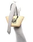 Calfskin Raffia Paulas Ibiza Medium Anagram Basket Tote Bag Natural Black