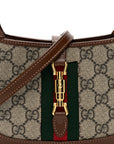 GG Supreme Monogram Azalea Calfskin Web Mini Jackie 1961 Hobo Beige Ebony Brown Sugar