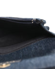 Denim Quilted CHNL 19 Flap Phone Holder With Chain Blue
