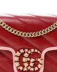 Azalea Calfskin Enamel Matelasse Diagonal Super Mini Torchon GG Marmont Shoulder Bag New Cherry Red Wild Rose