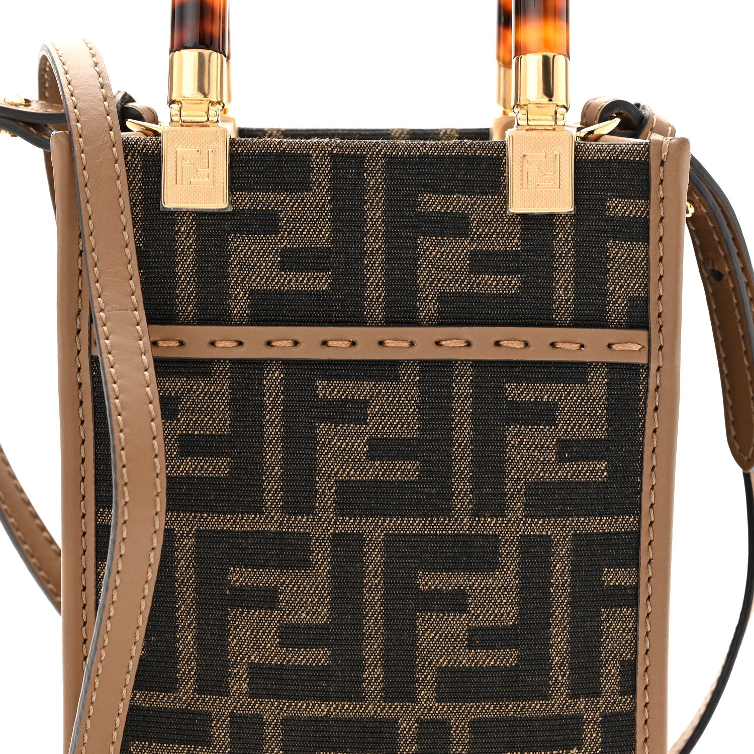 Fabric Jacquard Vitello King Plexiglass FF 1974 Mini FNDI Sunshine Shopper Tote Tobacco Moro Sand