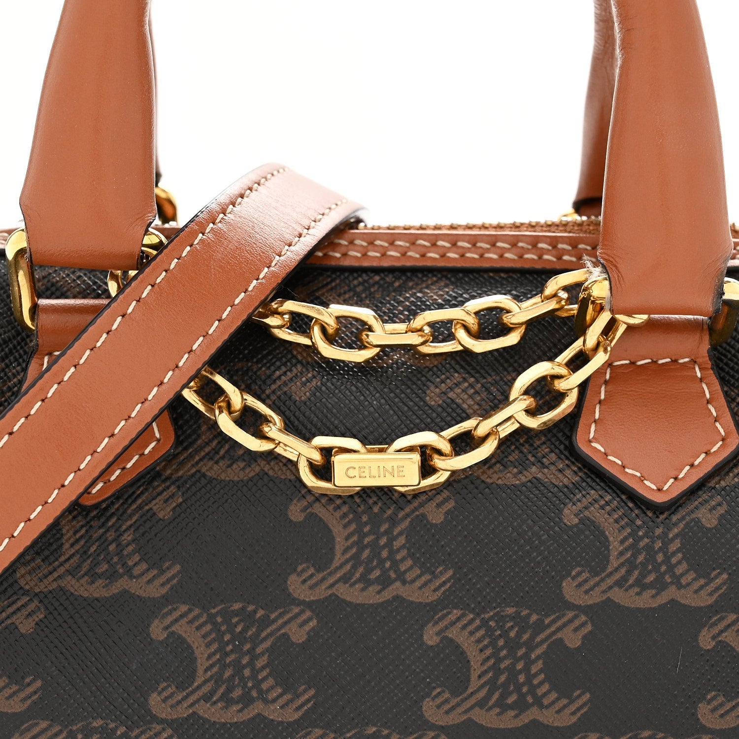 Triomphe Canvas Calfskin Mini Boston Bag Tan