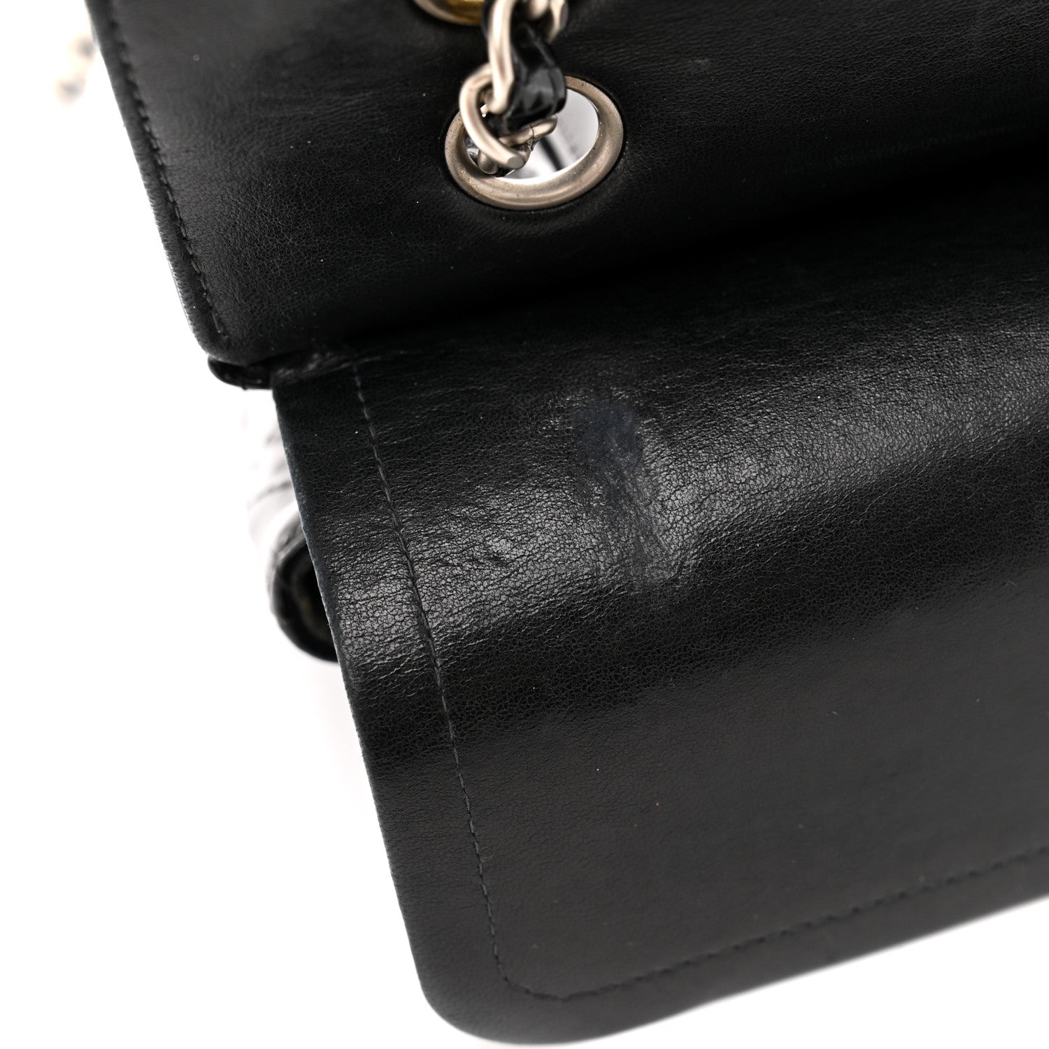 Patent Quilted Medium Double Flap Black