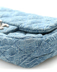 Denim Quilted Camellia Sweetheart Mini Rectangular Flap Blue