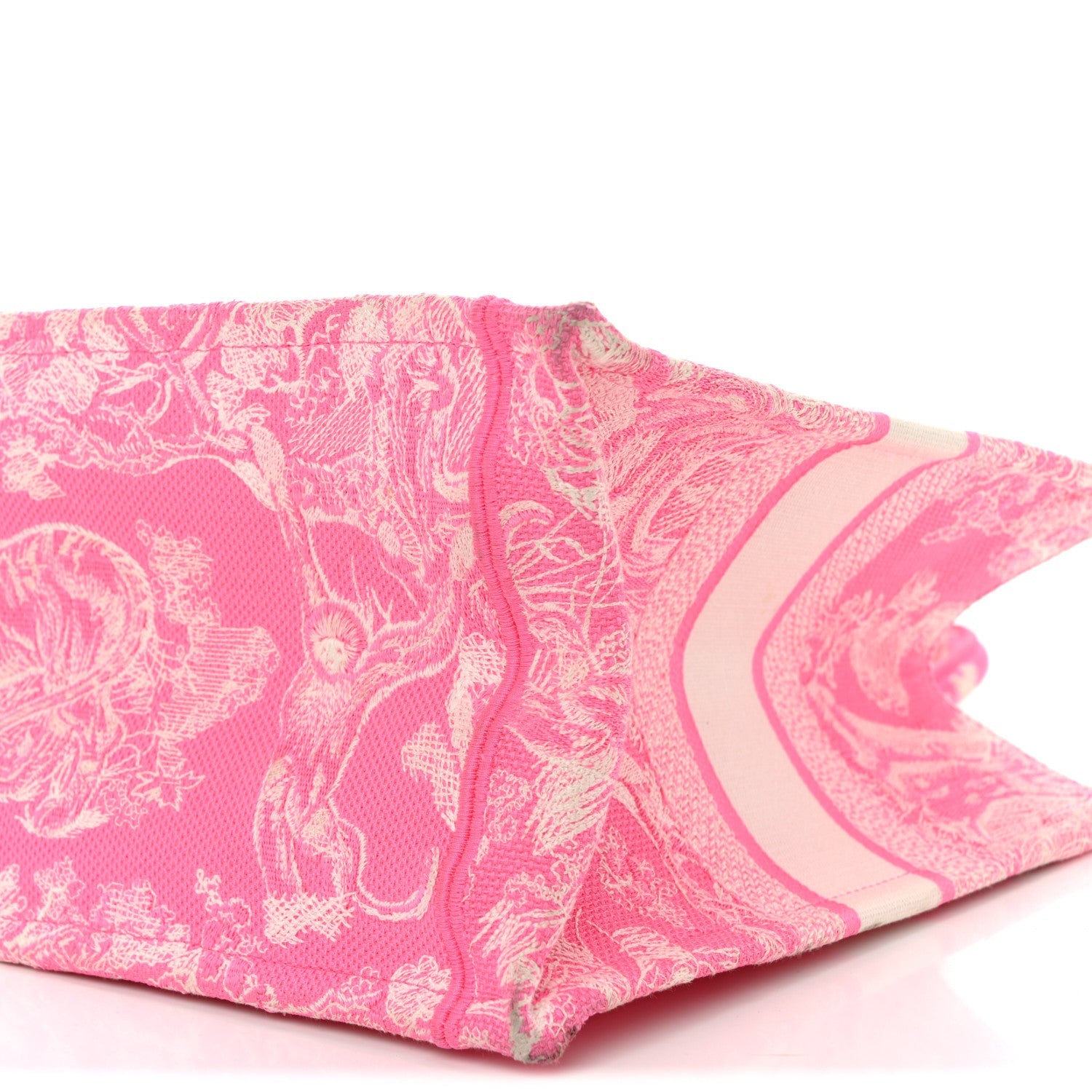 Canvas Embroidered Medium D1ORiviera Toile De Jouy Book Tote Fluorescent Pink