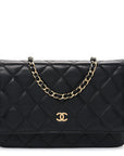 Lambskin Quilted Wallet On Chain WOC Black