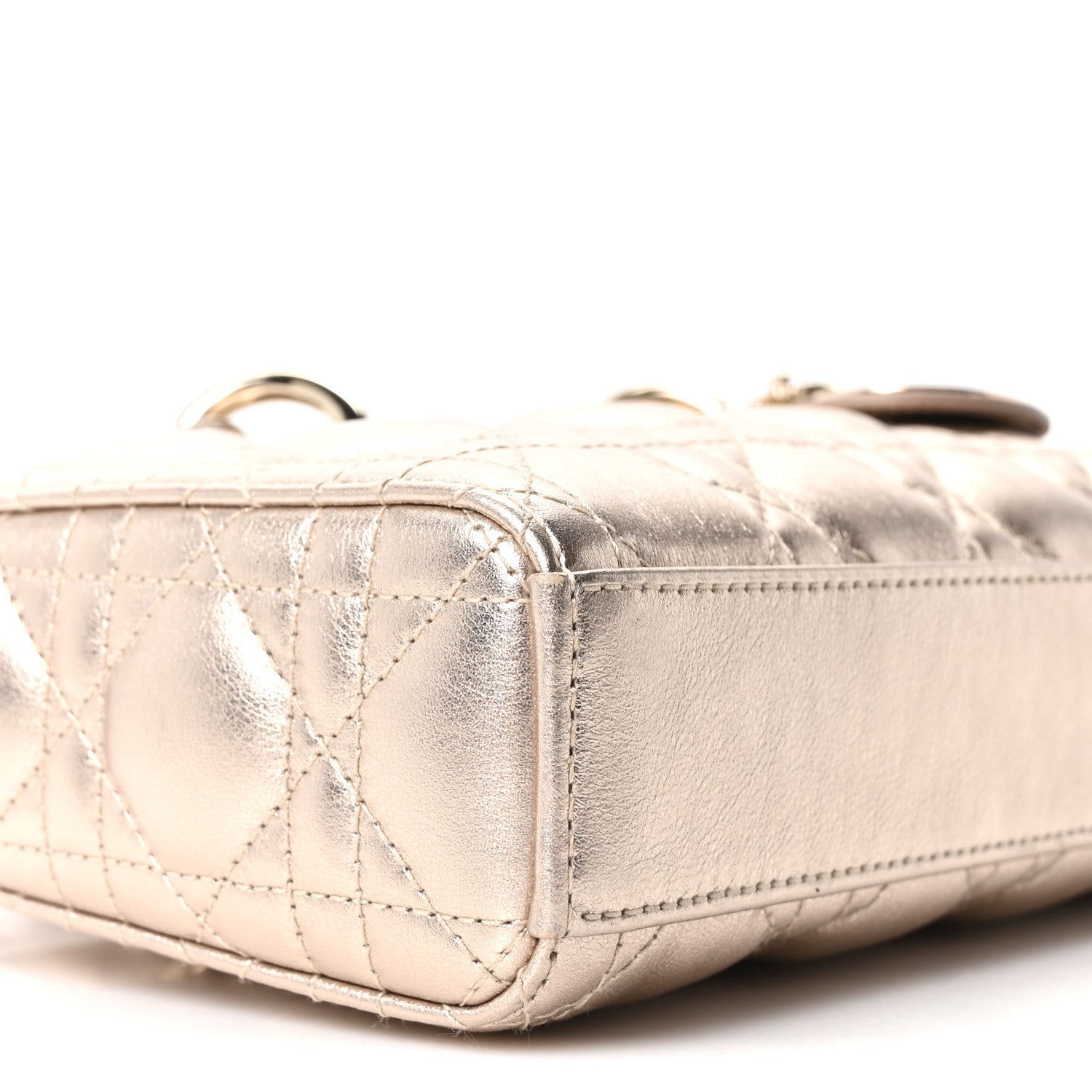 Metallic Lambskin Cannage Small Lady D-Joy Champagne
