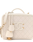 Caviar Quilted Large CC Filigree Vanity Case White