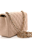 Braided Raffia Quilted Mini Rectangular Flap Dark Beige