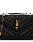 Calfskin Y Quilted Monogram Small Loulou Chain Satchel Black