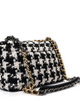 Tweed Quilted Large CHNL 19 Flap Black Ecru White