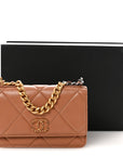 Lambskin Quilted CHNL 19 Wallet On Chain WOC Brown