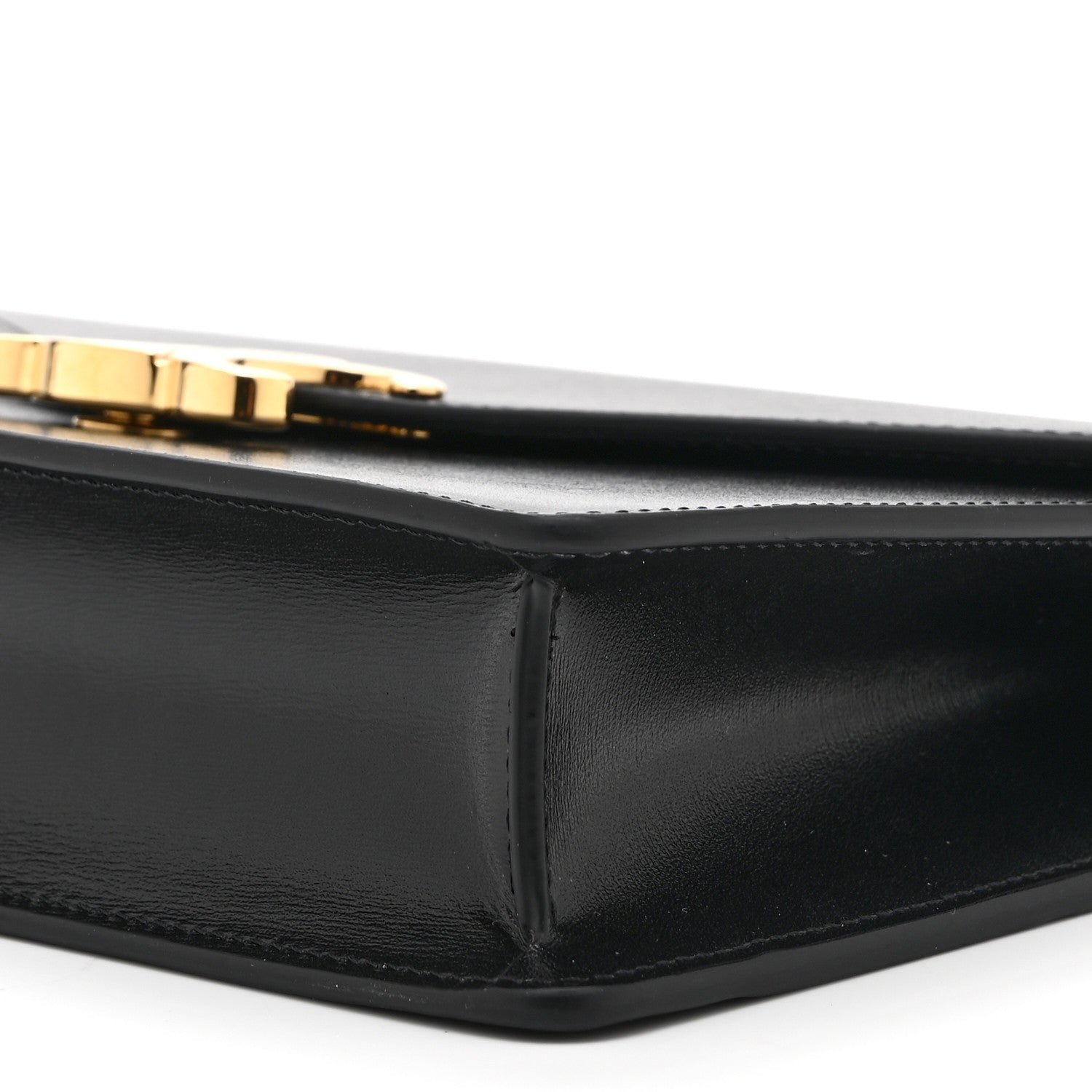 Shiny Calfskin Triomphe Margo Wallet on Chain Black