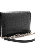 Calfskin Crocodile Embossed Kate Monogram Tassel Chain Wallet Black
