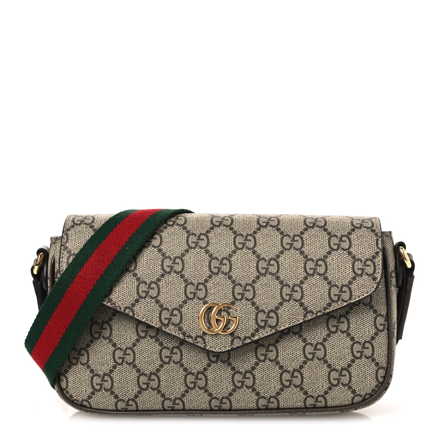 GG Supreme Monogram Textured Dollar Calfskin Web Mini Ophidia Envelope Shoulder Bag Beige Ebony New Acero